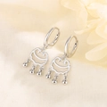 S925 sterling silver Ruyi lock dangle earrings with three polished silver beads - Ruyi Lock Style (HL-67)