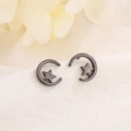 S925 sterling silver moon and star stud earrings with matte black finish for women - Black