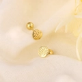 Elegant S925 gold Fu character screw back stud earrings with a 45-degree macro view - Gold Round Fu Character Style (C112)