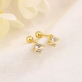 Saturn-shaped S925 sterling silver gold stud earring with sparkling cubic zirconia center - Planet Screw Back (C118) / Gold (C118)