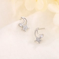 Eleganti orecchini a lobo luna e stella in argento S925 con zirconi scintillanti - Stile Stella e Luna (C121)