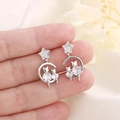 925 silver star and moon earrings with crystal cats and white zircon stones - White Gold