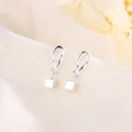 Minimalist silver wave earrings with twisted teardrop hoops and small cube pendants - Stereo Cube Style (A143) / Silver
