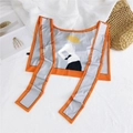 Light gray ice silk shawl with orange border and minimalist cartoon female figure print - Sketch Girl (6)