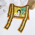 Ginger yellow silk shawl with cartoon illustration and striped border for sun protection - Banana Leaf Girl (10)