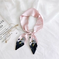 Pink cartoon animal eagle print silk twilly scarf tied on white fabric background - Pink Eagle (A2-005-3)