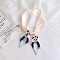 Light pink skinny silk scarf featuring cute cartoon panda illustrations with a soft sheen - Light Pink Panda (A2-005-6)