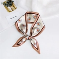 Daisy print silk scarf in beige with brown border for neck, hair, or bags decoration - Camel Daisy