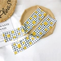 Elastic ice silk sun sleeves with black and white grid and yellow lemon patterns - Plaid Orange