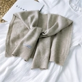 Chic oatmeal knit shawl wrap with Korea label layered on a white textured background - 42x95cm / Off White