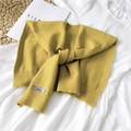 Ginger yellow knitted shawl wrap with decorative front knot and ribbed edge finish - 42x95cm / Yellow