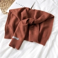 Caramel knitted shawl wrap with front knot detail and minimalist Korean style tag - 42x95cm / Caramel color