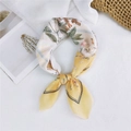 Floral yellow and beige linen silk scarf displayed as a stylish headband or neckerchief - Yellow Sage