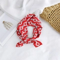 Red silk square scarf with white chain pattern, knotted as an elegant neck accessory - 50cm x 50cm / Red Chain Pattern