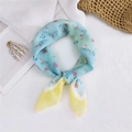 Floral print cotton linen neck scarf with blue yellow gradient and butterfly pattern - Small Painting