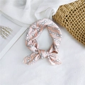 Pink silk square scarf with white chain pattern tied in a decorative bow - 50cm x 50cm / Orange Chain Pattern
