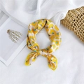 Floral print small square scarf in yellow and beige with delicate blue-centered flower pattern - 50cm x 50cm / Yellow and Pink Rose