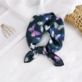 Dark green silk scarf with realistic butterfly patterns and refined stitched edges - 50cm x 50cm / Green Butterfly