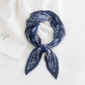 Pleated square scarf in dark blue with classic white paisley pattern and accordion folds - Pleated Double Paisley Navy