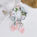 Floral cotton linen neck scarf with blue branches and pink berries in a bow shape - Insect & Leaves