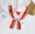 White silk twilly scarf with orange stripes and fashion studio logo for bag decoration - Beige Red Bar Stripe Style (26)