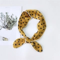 Polka dot skinny silk scarf in mustard yellow with blue spots and white border - Yellow