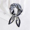 Blue and white paisley pleated square scarf with vintage floral patterns and geometric border - Pleated Flower Branch Paisley Navy