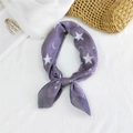 Lilac scarf with white star and moon patterns in a stylish knotted display - Starry Night Purple