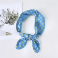 Sky blue polka dot silk scarf with yellow dots and white piping in bow tie style - Blue