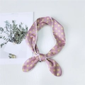 Pink satin polka dot skinny scarf with yellow spots and elegant white piped edges - Pink