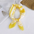 Yellow and white striped cotton-linen small square scarf tied in a bow with text - Geometric Quotes Yellow