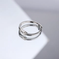Minimalist adjustable silver ring featuring a frosted matte texture on a reflective surface - Silver Matte Intertwined Style (B18)