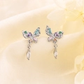 Pendientes de mariposa de plata S925 con circonitas de colores sobre un fondo de tela suave - Estilo de Mariposa de Zirconia Colorida (A145)