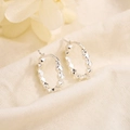 Sparkling S925 sterling silver hoop earrings with a textured geometric diamond pattern - Bright Silver Geometric Faceted Style (HL-74)