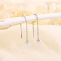 Eleganti orecchini lunghi in argento con perle di giada per un look minimalista da donna - Stile Perla Rotonda Bianca (A155)