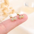 Miniature gold bow stud earrings with zircon inlay and secure screw back closure - Gold