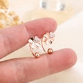 Rose gold four-leaf clover hook earrings with heart-shaped petals and white zircon inlay - Rose Gold (A151)