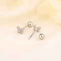 Exquisite silver butterfly stud earrings with zircon inlay and secure screw back closure - Silver