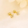 Exquisite gold five-petal flower stud earrings with sparkling white zircons and screw backs - Five-petal Flower Style (C141) / Gold