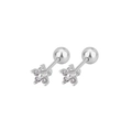 Detail of star-shaped stud earrings with sparkling cubic zirconia and screw-back closure - Five-pointed Star Style (C141) / Silver