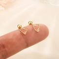 Boucles d'oreilles cœur en or s925 de style français avec zircon et fermoir à vis sûr - Clous à Vis Cœur / Doré