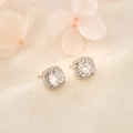 Sparkling square halo stud earrings with cubic zirconia in a silver-tone setting - White Gold