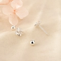 Elegant floral silver stud earrings with screw back design on a minimalist fabric background - Silver (C163)