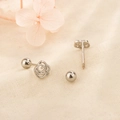 Silver rose screw back earrings for women made of polished stainless steel and metal - Hollow Rose (C162) / White Gold