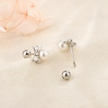 Bowknot pearl stud earrings with screw back design in polished silver finish - Platinum Gold (C166)
