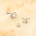 Asymmetric heart and cupid arrow screw back stud earrings with sparkling cubic zirconia - Platinum Color (C169)