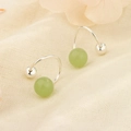 Detail of S925 sterling silver screw back earrings with polished green jade beads - A163 Spiral Style / Green (Silver Style)