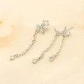 Elegant 925 silver moon and star tassel earrings with shimmering cubic zirconia stones - Star Moon Tassel Style (A166)