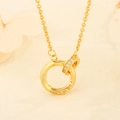 Gold Mobius necklace featuring interlocking rings with 'Fall in Love' engraving and zircon - Interlocking Double Ring Engraved Style / Gold