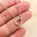 925 silver Mobius double ring necklace with Fall in Love engraving and cubic zirconia - Interlocking Double Ring Engraved Style / White Gold
